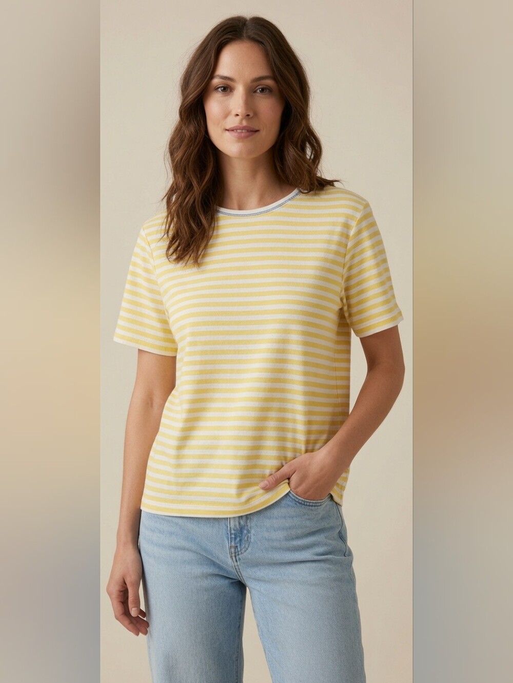 Vintage Eaton Yellow & White Striped Short Sleeve Crew Shirt